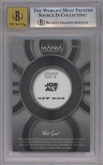 Joe Alt from the 2024 Wild Card Automania set featuring a Eagle 1 parallel graded by Beckett and given an overall grade of 8.5.
