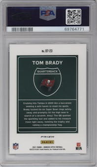 Tom Brady from the 2021 Panini Donruss Optic set graded by PSA and given an overall grade of 10.