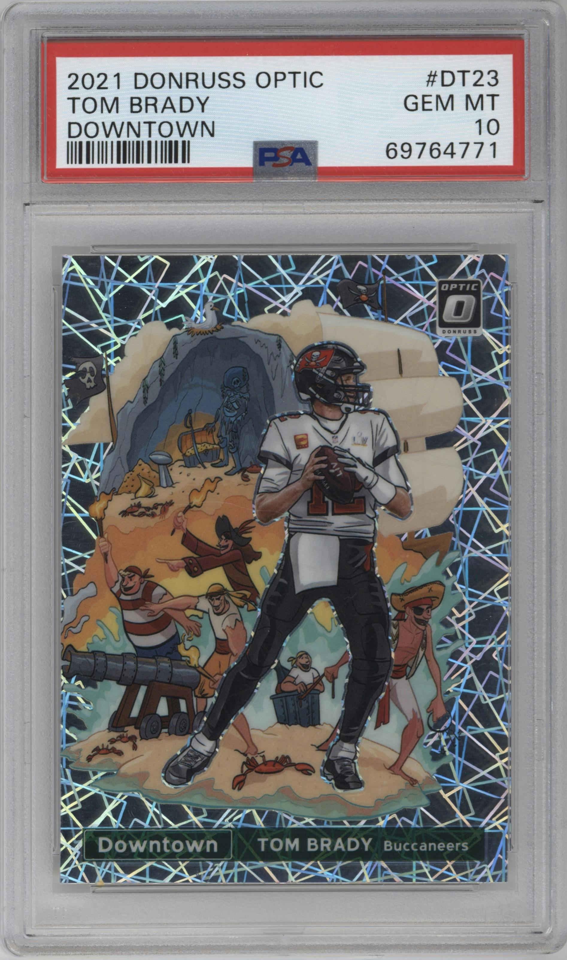 Tom Brady from the 2021 Panini Donruss Optic set graded by PSA and given an overall grade of 10.