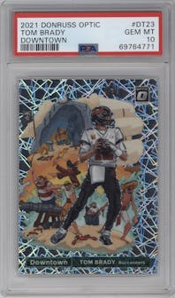 Tom Brady from the 2021 Panini Donruss Optic set graded by PSA and given an overall grade of 10.