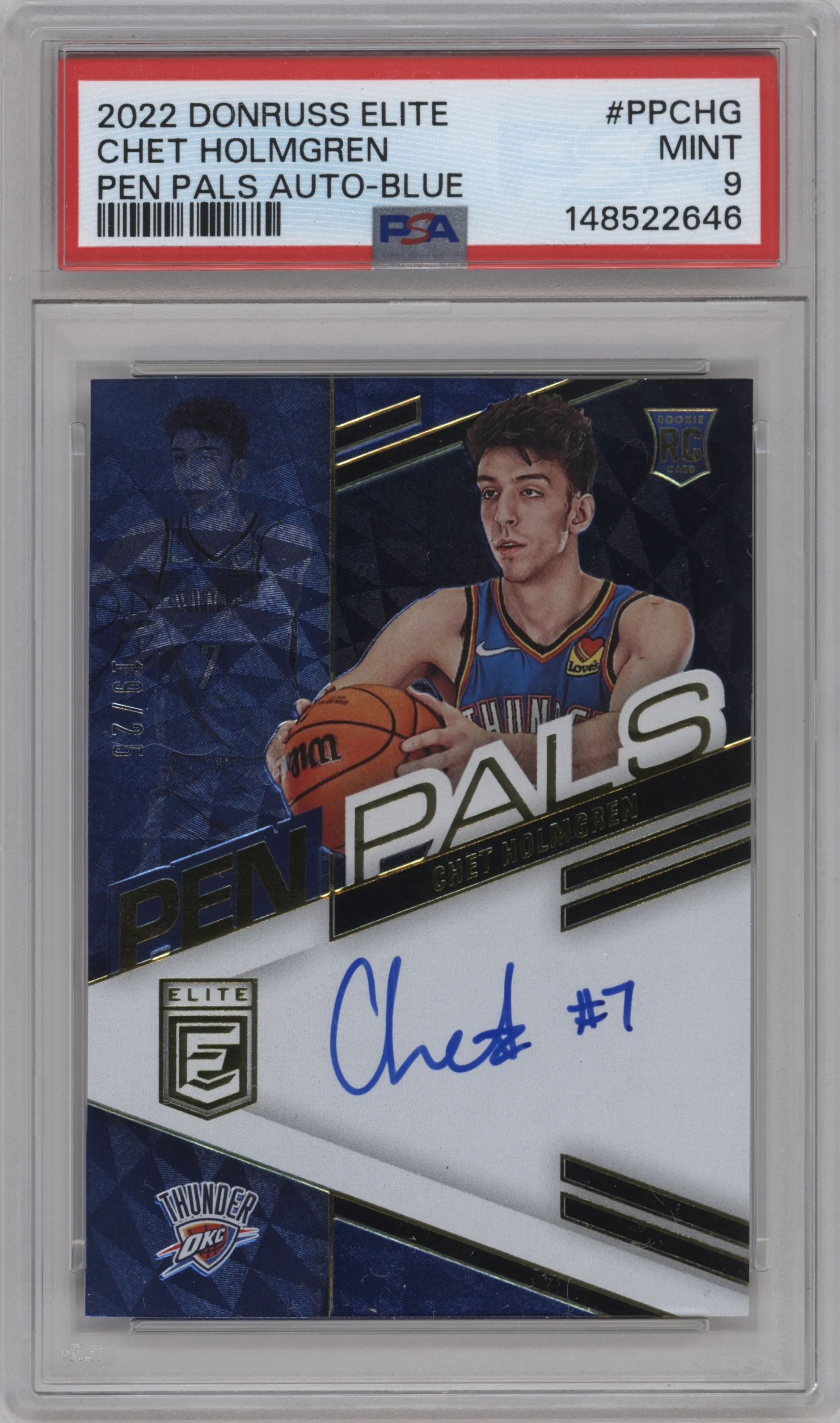 2022 Donruss Elite Pen Pals Chet Holmgren Blue #PP-CHG PSA 9