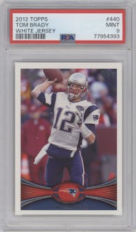 Tom Brady from the 2012 Topps set graded by PSA and given an overall grade of 9.