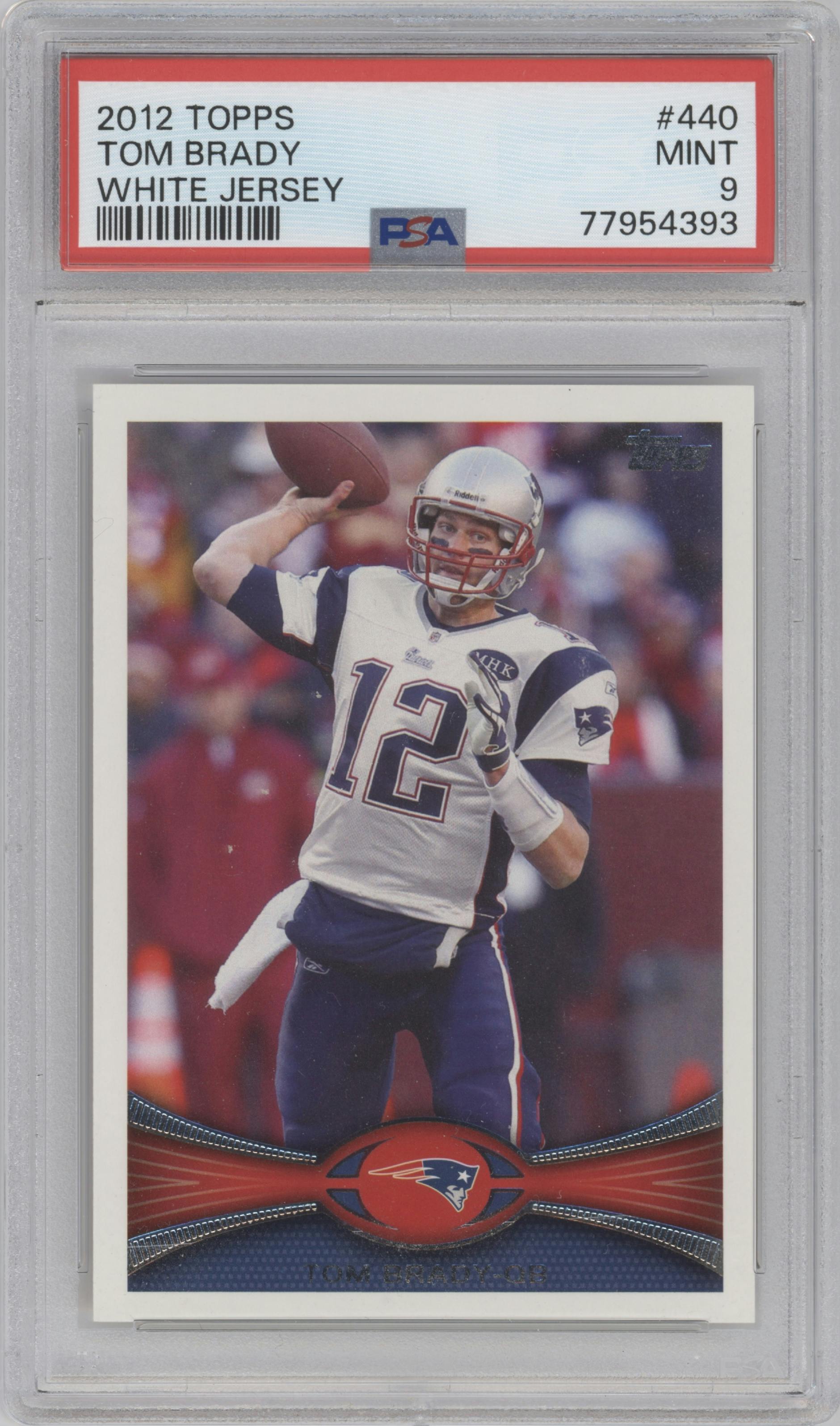 Tom Brady from the 2012 Topps set graded by PSA and given an overall grade of 9.
