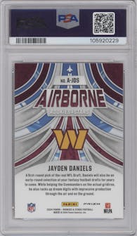 Jayden Daniels from the 2024 Panini Rookies & Stars set featuring a Red Plaid parallel graded by PSA and given an overall grade of 10.
