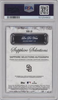 Leo De Vries from the 2024 Bowman Chrome Sapphire set graded by PSA and given an overall grade of 10.