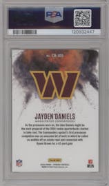 Jayden Daniels from the 2024 Panini Phoenix set graded by PSA and given an overall grade of 10.