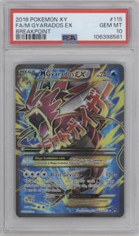 M Gyarados EX from the 2016 Pokemon XY set graded by PSA and given an overall grade of 10.