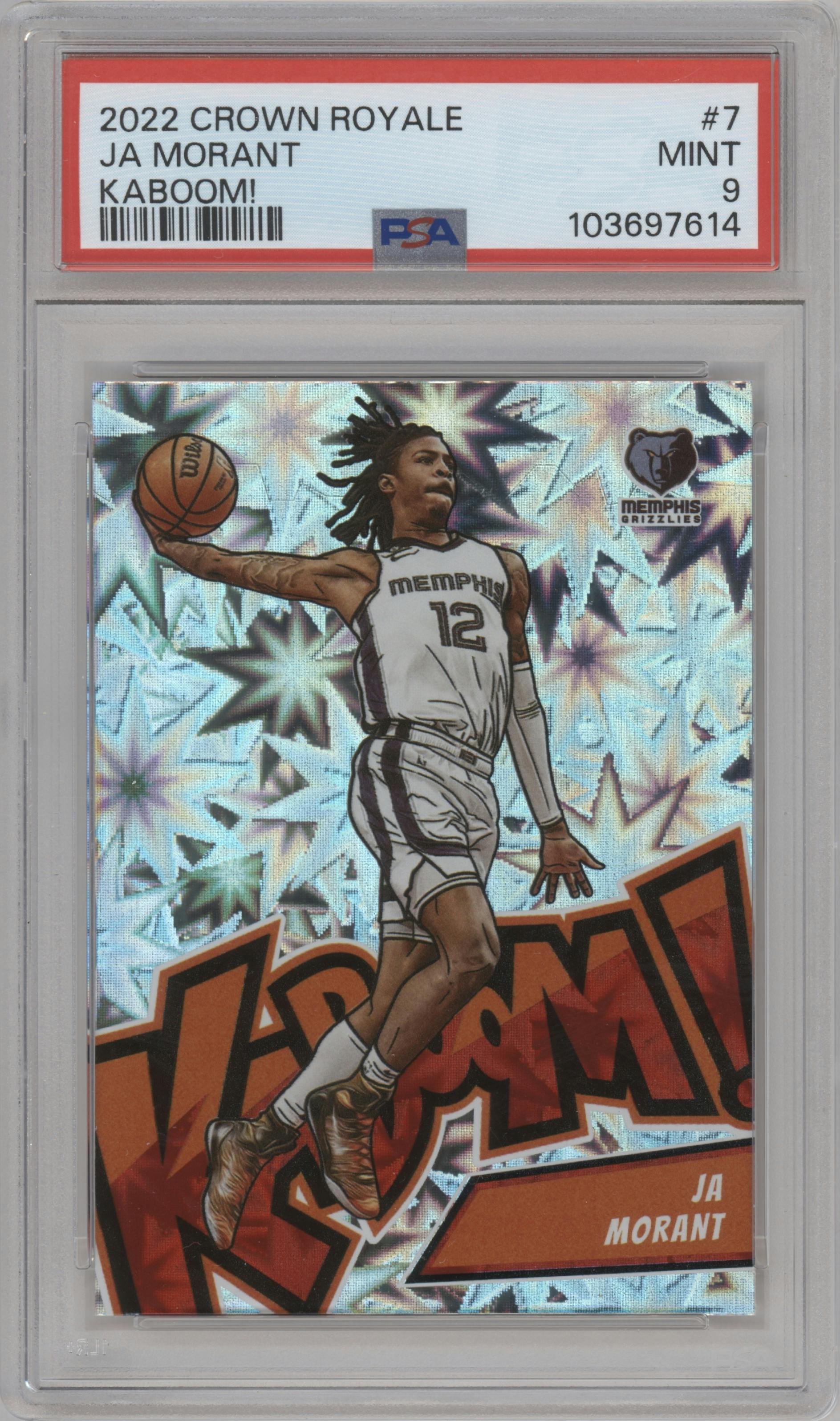Ja Morant  from the 2022-23 Panini Crown Royale set graded by PSA and given an overall grade of 9.