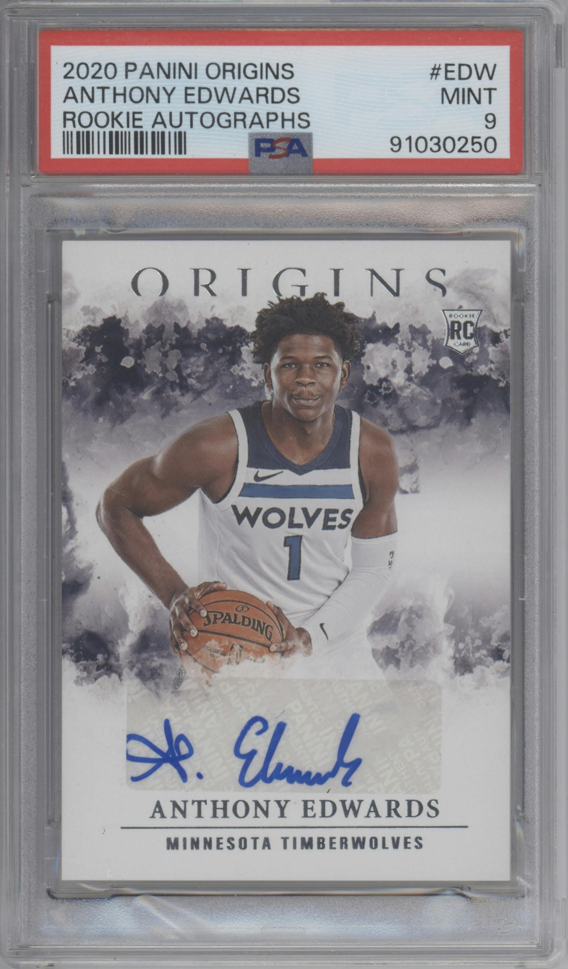 Anthony Edwards from the 2020-21 Panini Origins  set graded by PSA and given an overall grade of 9.
