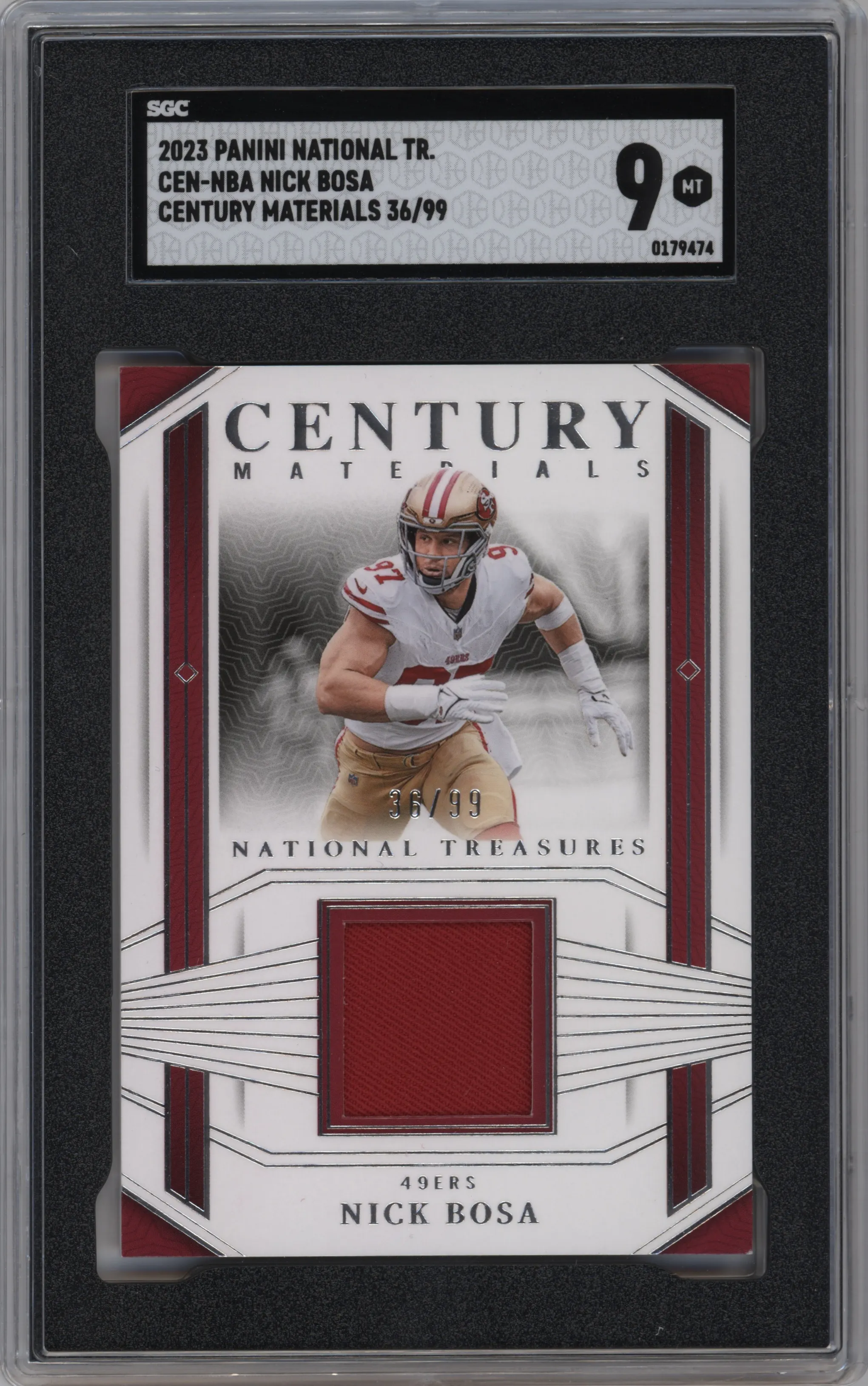 2023 Panini National Treasures Century Mat. Nick Bosa SGC 9