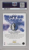 Luka Doncic from the 2023-24 Panini Court Kings set featuring a Sapphire parallel graded by PSA and given an overall grade of 10.