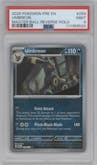 Umbreon from the 2025 Pokemon SV set featuring a Master Ball parallel graded by PSA and given an overall grade of 9.
