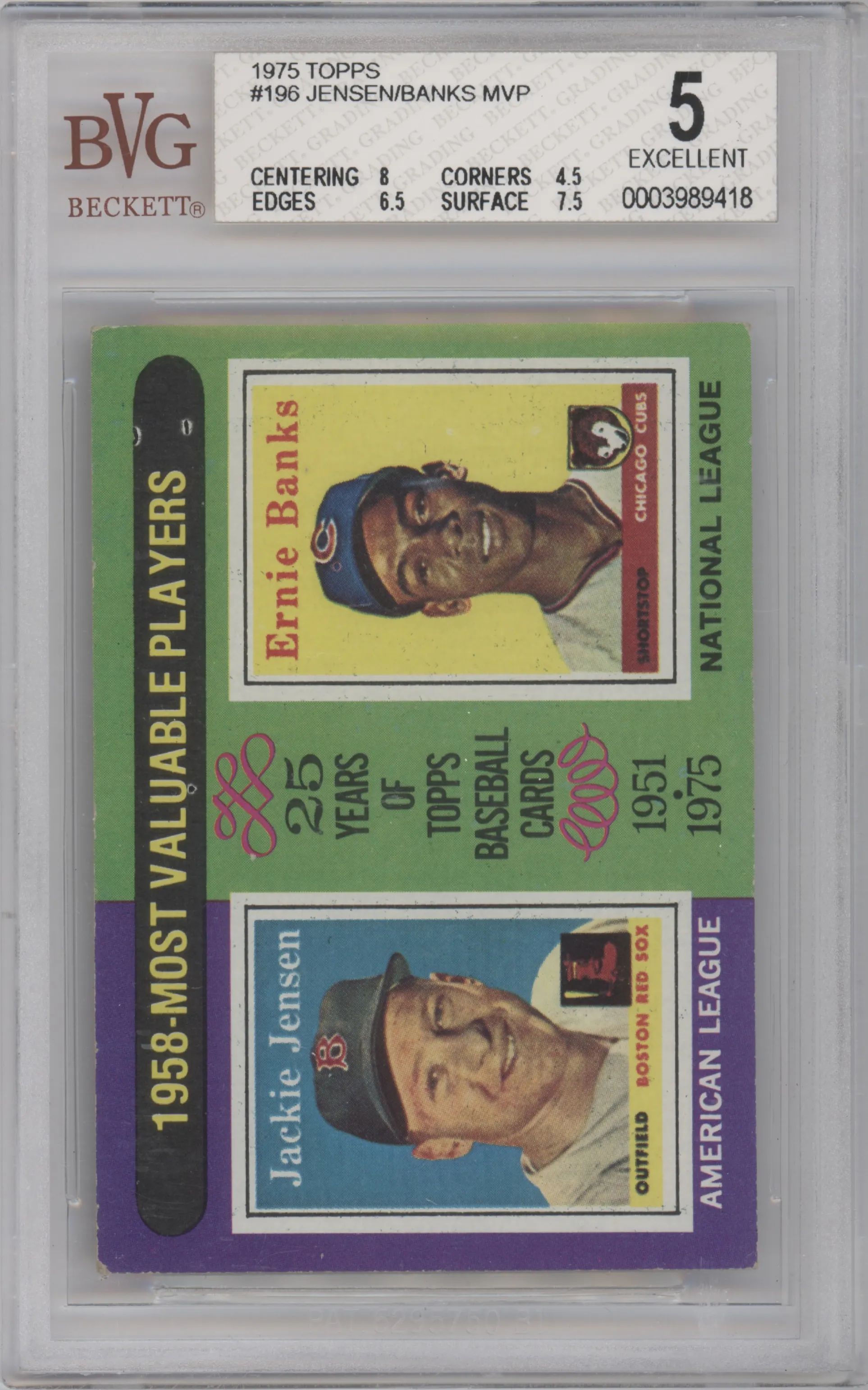 1975 Topps Jackie Jensen/Ernie Banks BGS 5