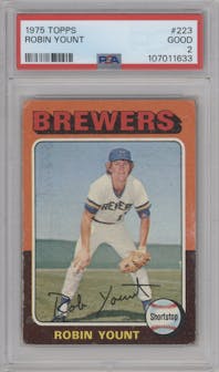 Robin Yount from the 1975 Topps set graded by PSA and given an overall grade of 2.