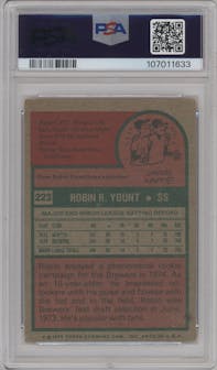 Robin Yount from the 1975 Topps set graded by PSA and given an overall grade of 2.
