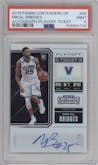 Mikal Bridges from the 2018-19 Panini Contenders Draft Picks set featuring a Playoff parallel graded by PSA and given an overall grade of 9.