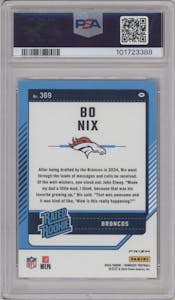 Bo Nix from the 2024 Donruss set featuring a Red Pandora parallel graded by PSA and given an overall grade of 10.