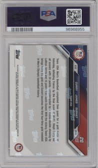 Stephen Curry/LeBron James/Kevin Durant from the 2024 Topps Now Olympics set graded by PSA and given an overall grade of 10.