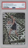 Victor Wembanyama from the 2023-24 Panini Revolution set featuring a Groove parallel graded by PSA and given an overall grade of 9.