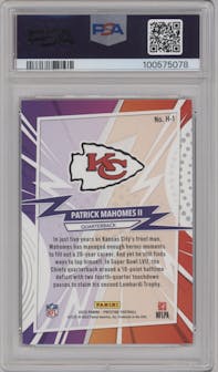 Patrick Mahomes II from the 2023 Panini Prestige set graded by PSA and given an overall grade of 9.
