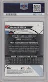 Spencer Steer from the 2023 Topps Finest set featuring a Gold Refractor parallel graded by PSA and given an overall grade of 9.