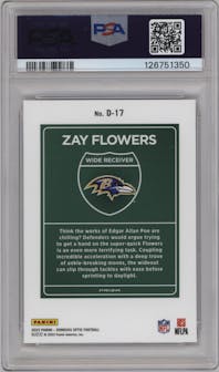 Zay Flowers from the 2023 Donruss Optic set graded by PSA and given an overall grade of 10.