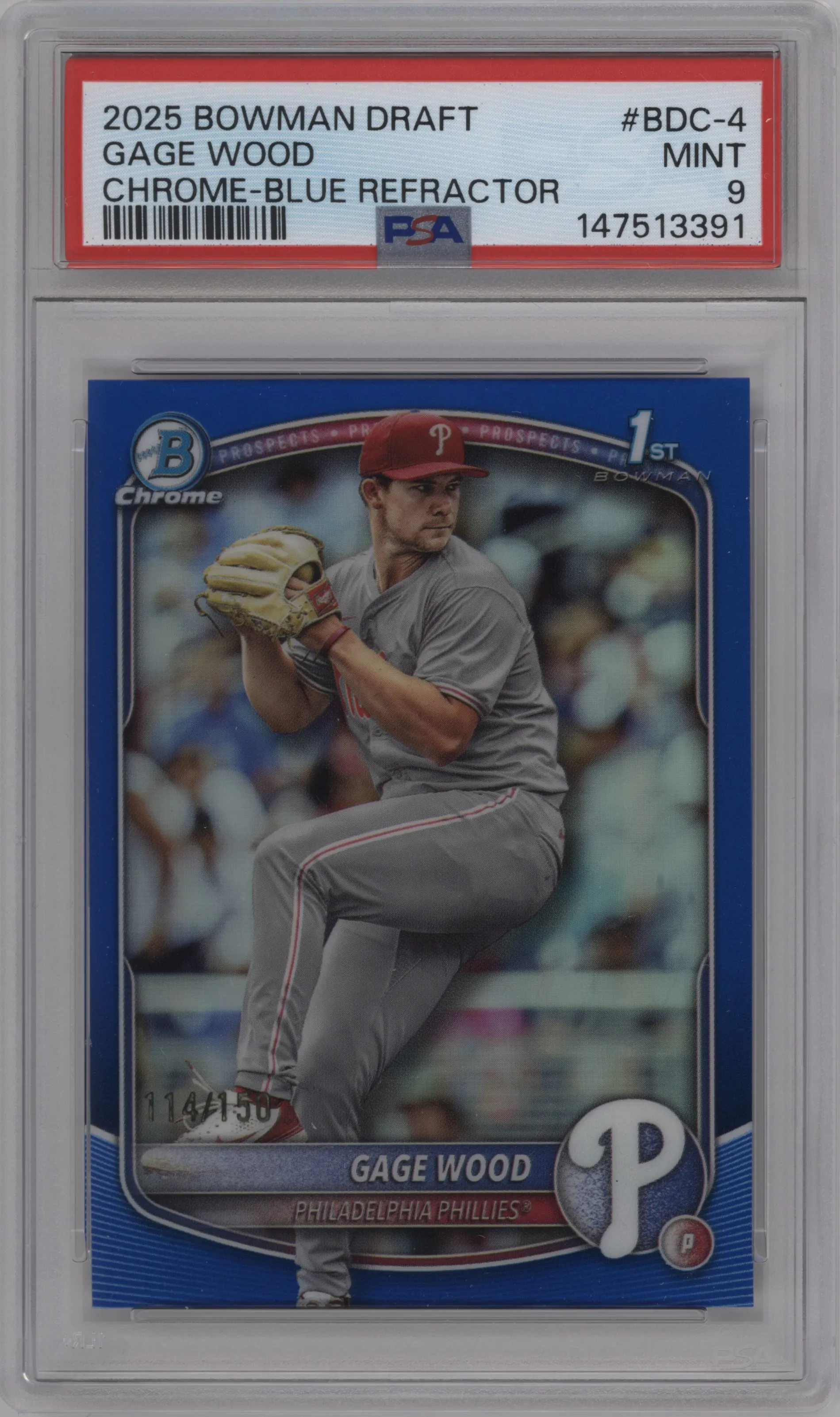 2025 Bowman Draft Chrome Gage Wood Blue Refractor #BDC-4 PSA 9