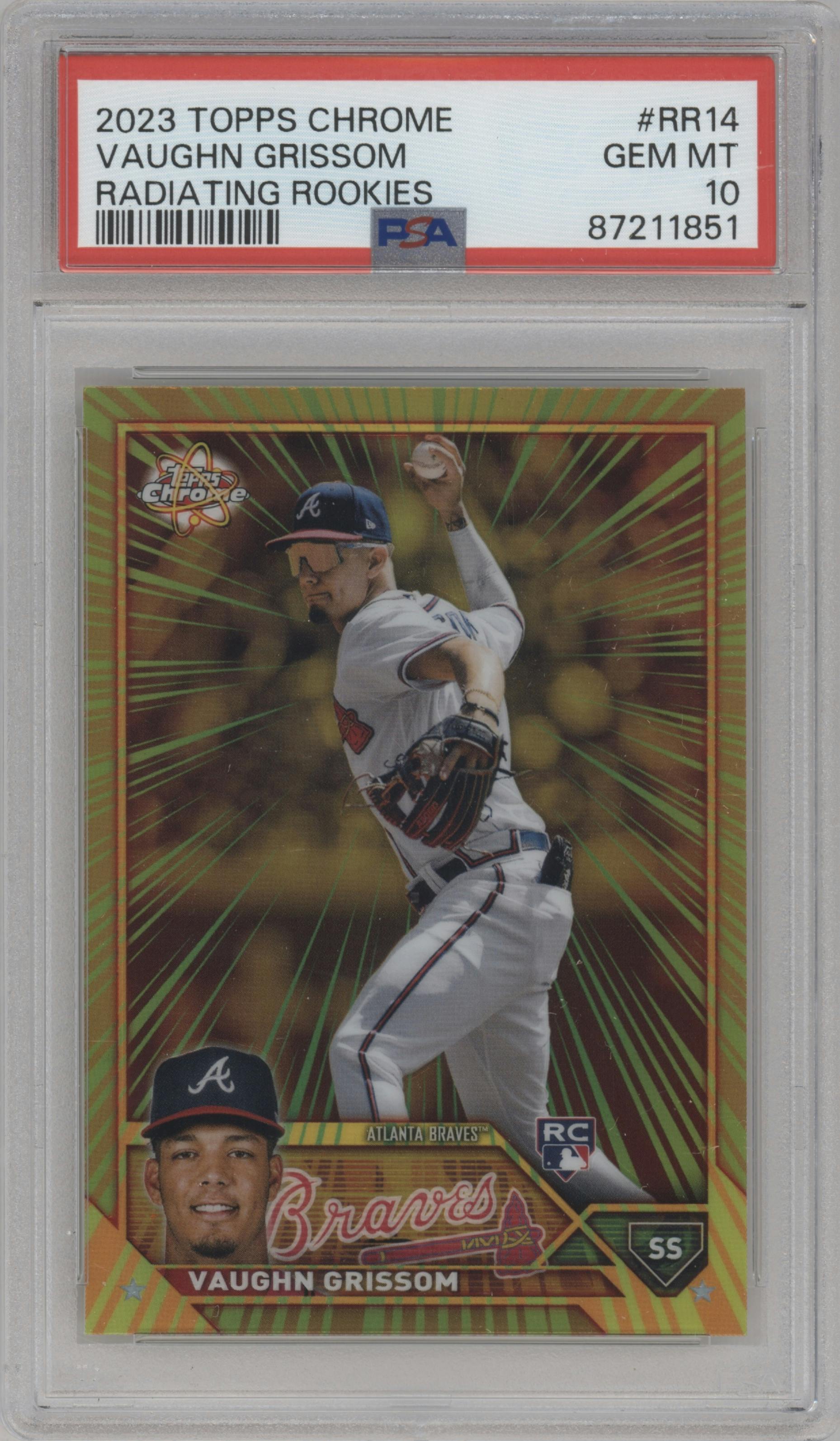 Vaughn Grissom from the 2023 Topps Chrome set graded by PSA and given an overall grade of 10.