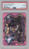 LeBron James from the 2020-21 Panini Prizm set featuring a Pink Ice parallel graded by PSA and given an overall grade of 9.