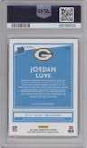 Jordan Love from the 2020 Panini Donruss Optic set featuring a Green Velocity parallel graded by PSA and given an overall grade of 10.