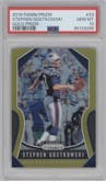 Stephen Gostkowski from the 2019 Panini Prizm set featuring a Gold Prizm parallel graded by PSA and given an overall grade of 10.