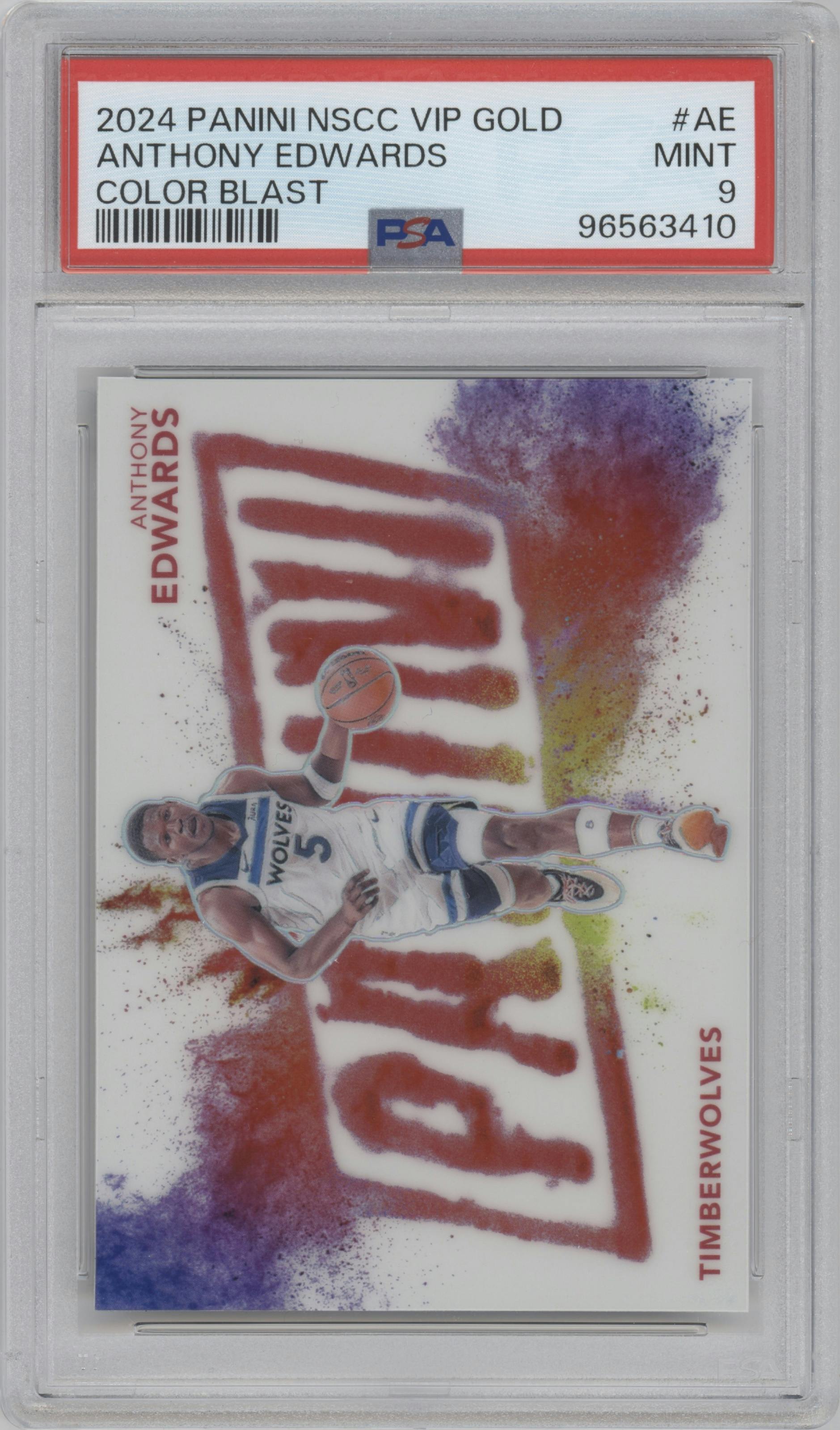 Anthony Edwards from the 2024 Panini The National VIP set graded by PSA and given an overall grade of 9.