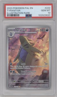 Tyranitar from the 2023 Pokemon SV set graded by PSA and given an overall grade of 10.