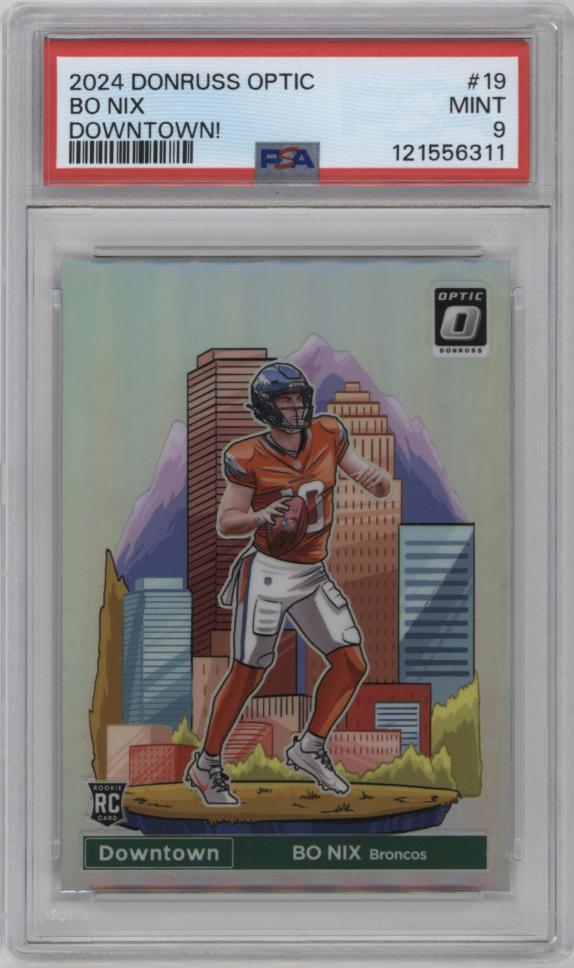 Bo Nix from the 2024 Donruss Optic set graded by PSA and given an overall grade of 9.