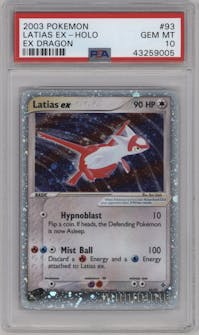 Latias ex from the 2003 Pokemon EX set graded by PSA and given an overall grade of 10.
