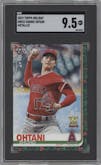 Shohei Ohtani from the 2019 Topps Holiday set featuring a Metallic parallel graded by SGC and given an overall grade of 9.5.