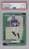 Malik Nabers from the 2024 Panini Prizm set featuring a Green Wave parallel graded by PSA and given an overall grade of 10.
