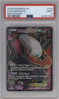 Darkrai EX from the 2016 Pokemon XY set graded by PSA and given an overall grade of 9.