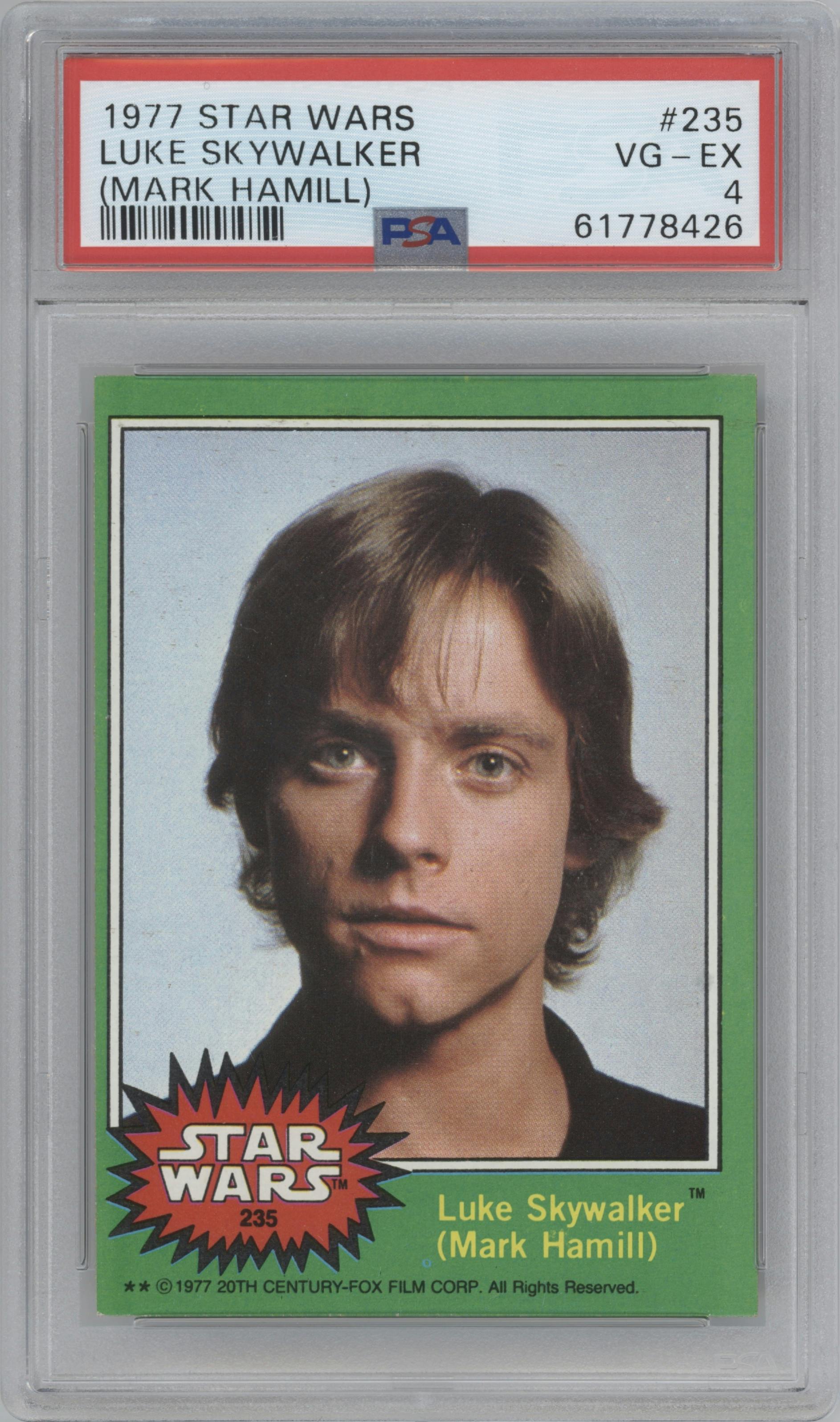 Luke Skywalker from the 1977 Topps Star Wars set graded by PSA and given an overall grade of 4.