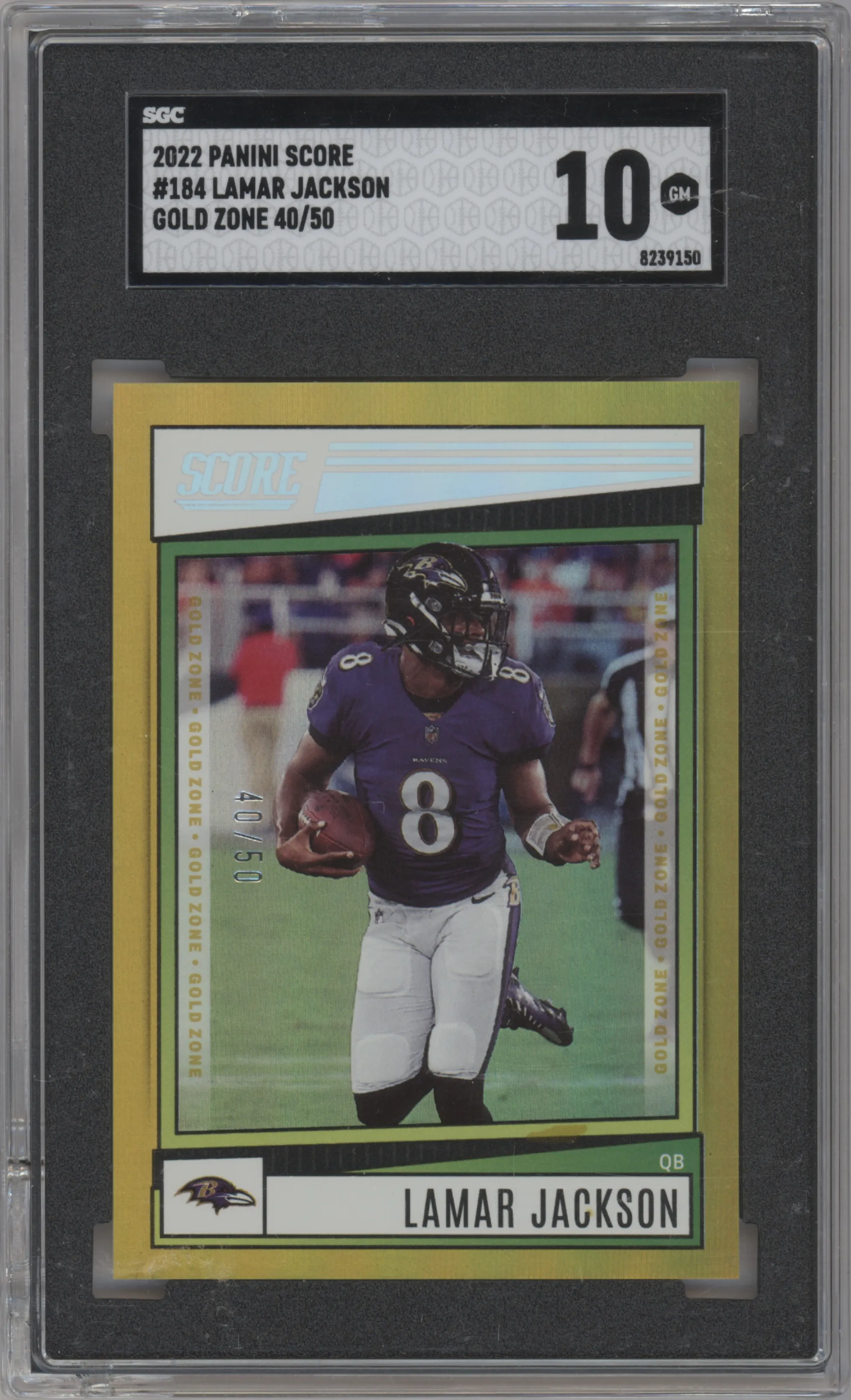 2022 Panini Score Lamar Jackson Gold Zone #184 SGC 10