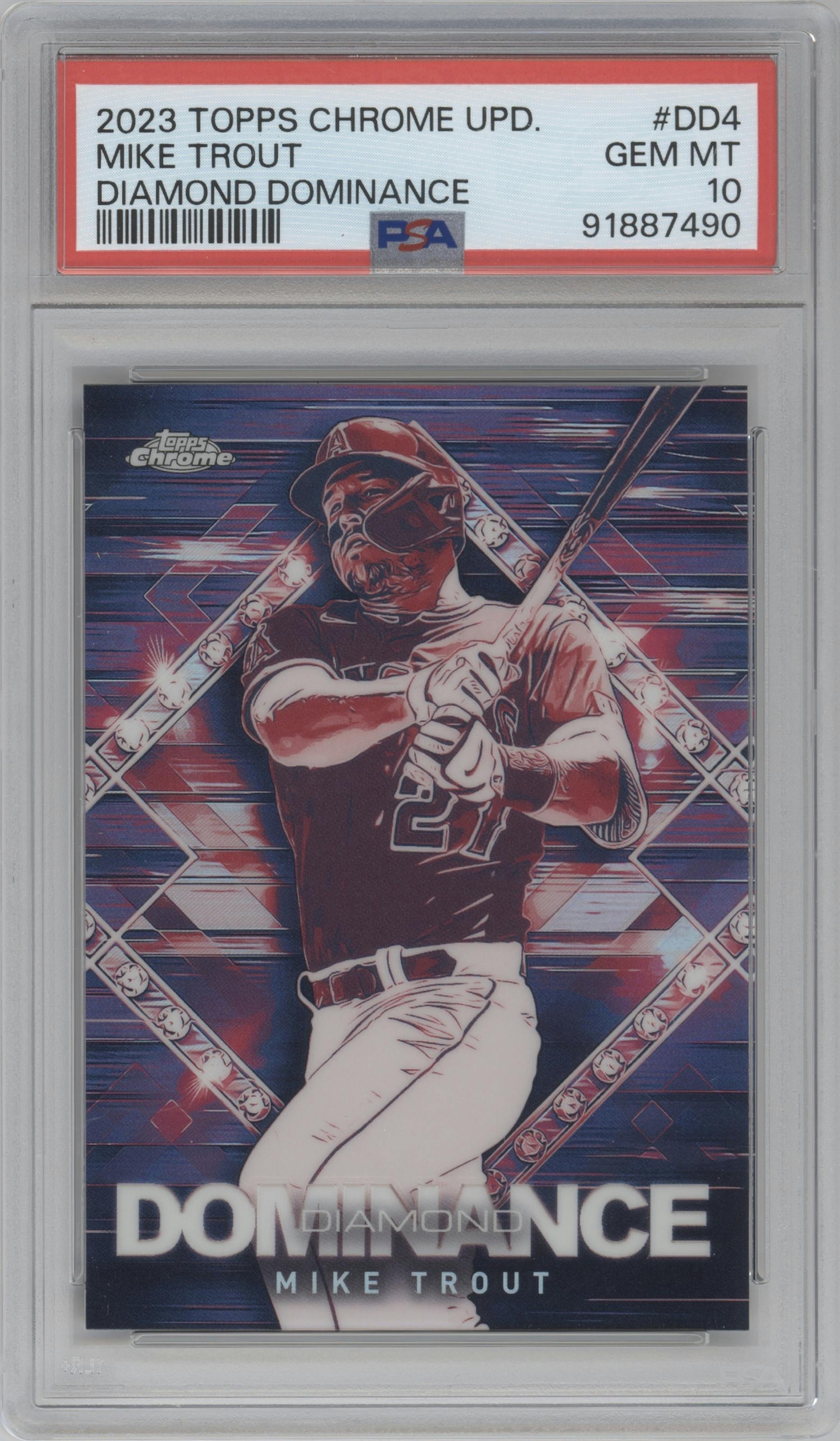 Mike Trout from the 2023 Topps Chrome Update set graded by PSA and given an overall grade of 10.