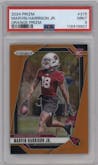 Marvin Harrison Jr. from the 2024 Panini Prizm set featuring a Orange Prizm parallel graded by PSA and given an overall grade of 9.