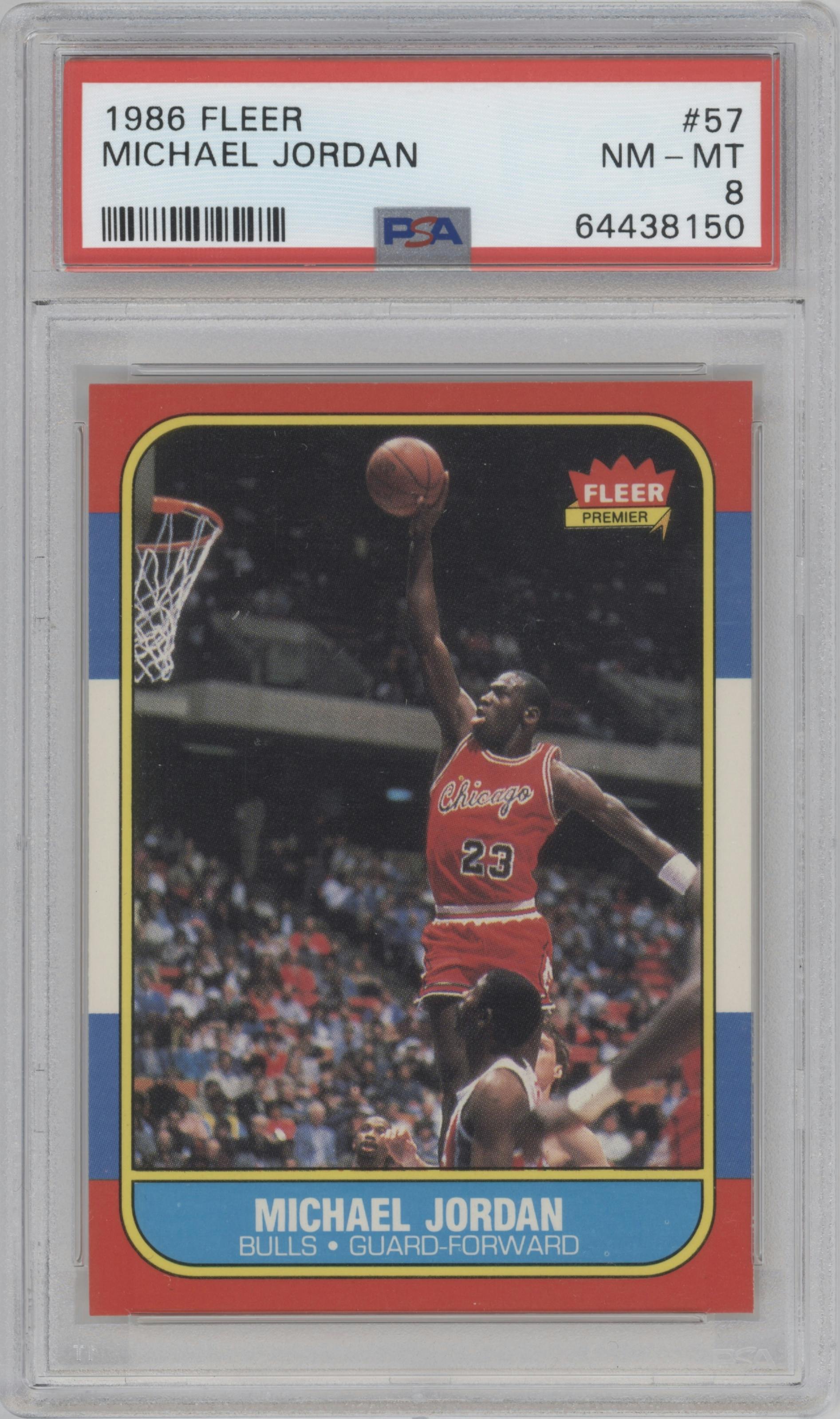 Michael Jordan from the 1986-87 Fleer set graded by PSA and given an overall grade of 8.