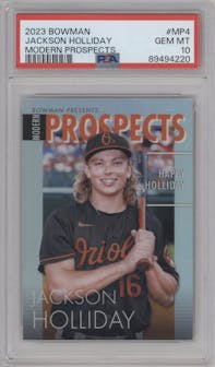 Jackson Holliday from the 2023 Bowman  set graded by PSA and given an overall grade of 10.