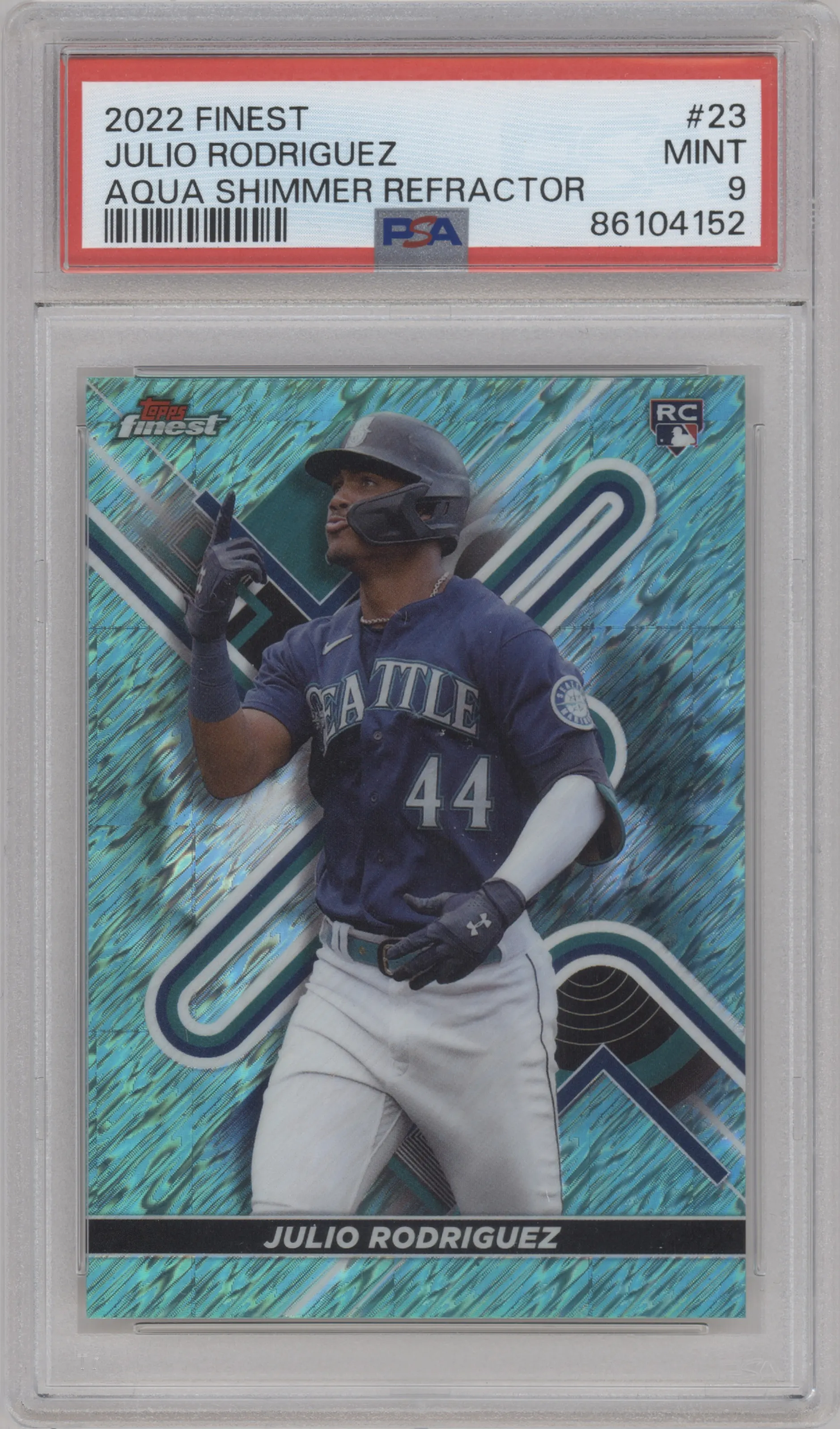2022 Topps Finest Julio Rodriguez Aqua Shimmer Refractor PSA 9