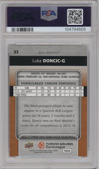 Luka Doncic from the 2016-17 Upper Deck Euroleague set featuring a Rainbow parallel graded by PSA and given an overall grade of 9.