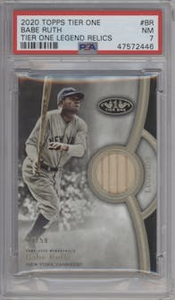 Babe Ruth from the 2020 Topps Tier One set graded by PSA and given an overall grade of 7.