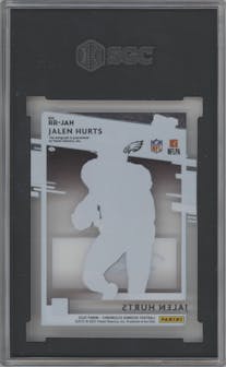 Jalen Hurts from the 2020 Panini Chronicles set graded by SGC and given an overall grade of 9.5.