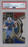 Sam LaPorta from the 2023 Panini Select set featuring a Die-Cut Red/Blue parallel graded by PSA and given an overall grade of 10.