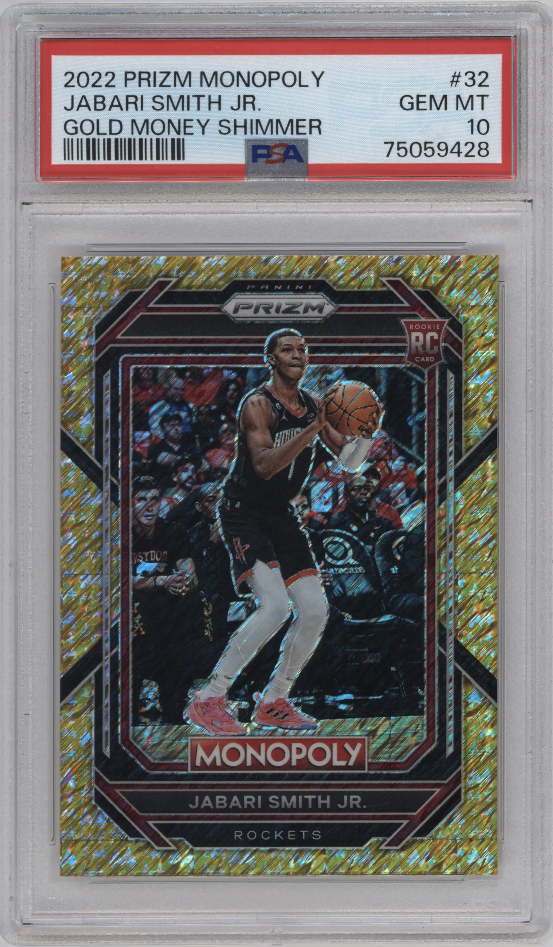 2022 Panini Prizm Monopoly Jabari Smith Jr. Gold Money Shimmer PSA 10